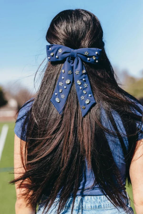 Navy and Silver Star Bow Barrette-Brianna Cannon New