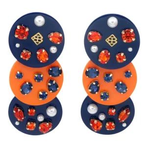 Navy Blue and Orange Triple Dot Earrings-Brianna Cannon Outlet