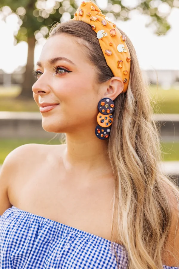 Navy Blue and Orange Triple Dot Earrings-Brianna Cannon Outlet