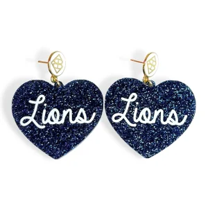 Navy Glitter Heart Earrings with White Lions Script-Brianna Cannon Hot