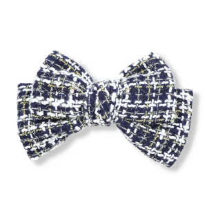Navy, Gold & White Tweed Bow Hair Clip-Brianna Cannon Clearance