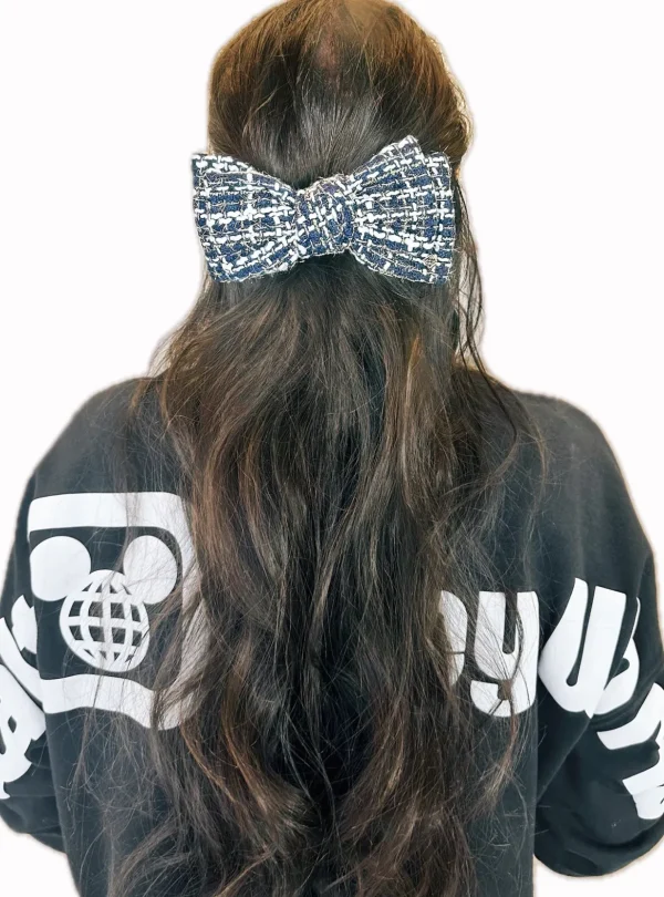 Navy, Gold & White Tweed Bow Hair Clip-Brianna Cannon Clearance