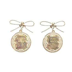 NC State Pearl Bow Medallion Earrings-Brianna Cannon Fashion