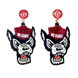 NC State Wolf Logo Earrings-Brianna Cannon Discount