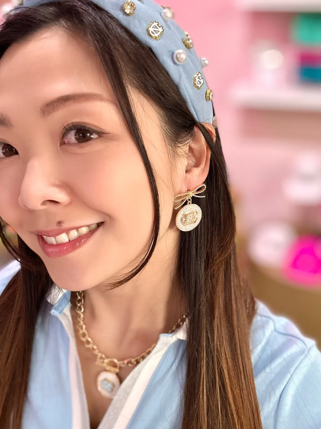 north_carolina_logo_pearl_1.webp North Carolina Logo Pearl Medallion Earring-Brianna Cannon Fashion