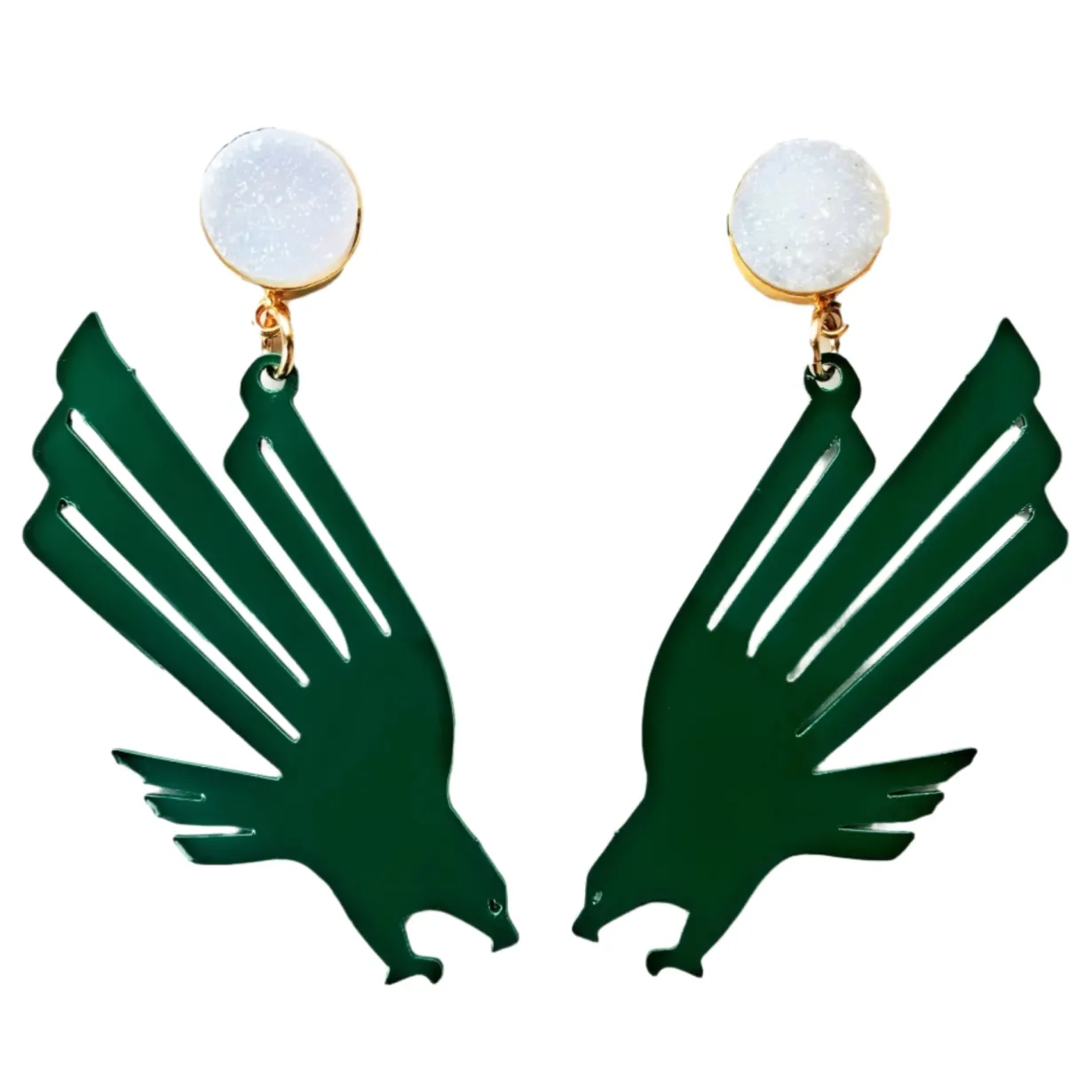 north_texas_green_eagle_l_0-1.webp North Texas Green Eagle Logo Earrings with White Druzy-Brianna Cannon Sale