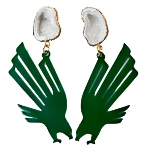 North Texas Green Eagle Logo Earrings with White Geode-Brianna Cannon Online