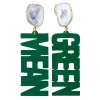 North Texas Green "MEAN GREEN" Earrings with White Geode-Brianna Cannon Discount