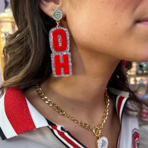 Ohio State Red OHIO Earrings-Brianna Cannon Fashion
