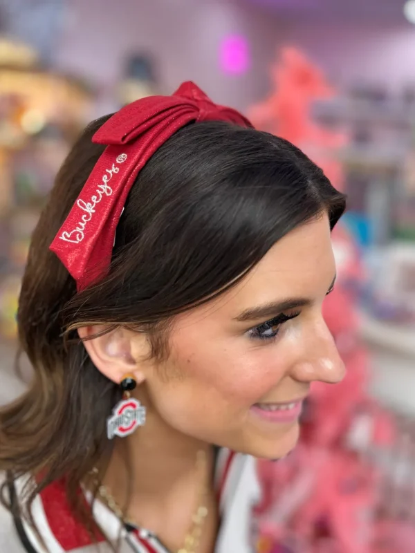 Ohio State Scarlet Thin Embroidered Ribbon Bow Headband-Brianna Cannon Discount