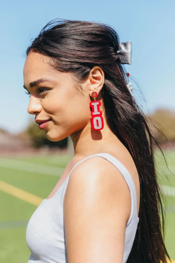 Ohio State Silver Glitter OHIO Earrings-Brianna Cannon Discount