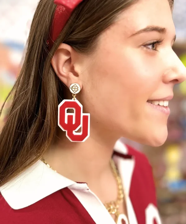 Oklahoma Crimson and White OU Earrings-Brianna Cannon Fashion