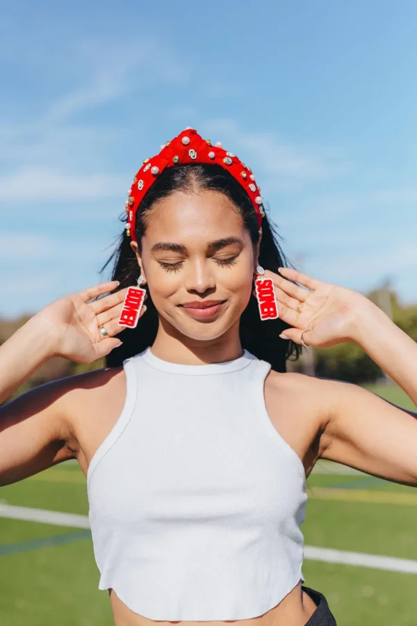 Oklahoma Crimson and White BOOMER SOONER Earrings-Brianna Cannon New