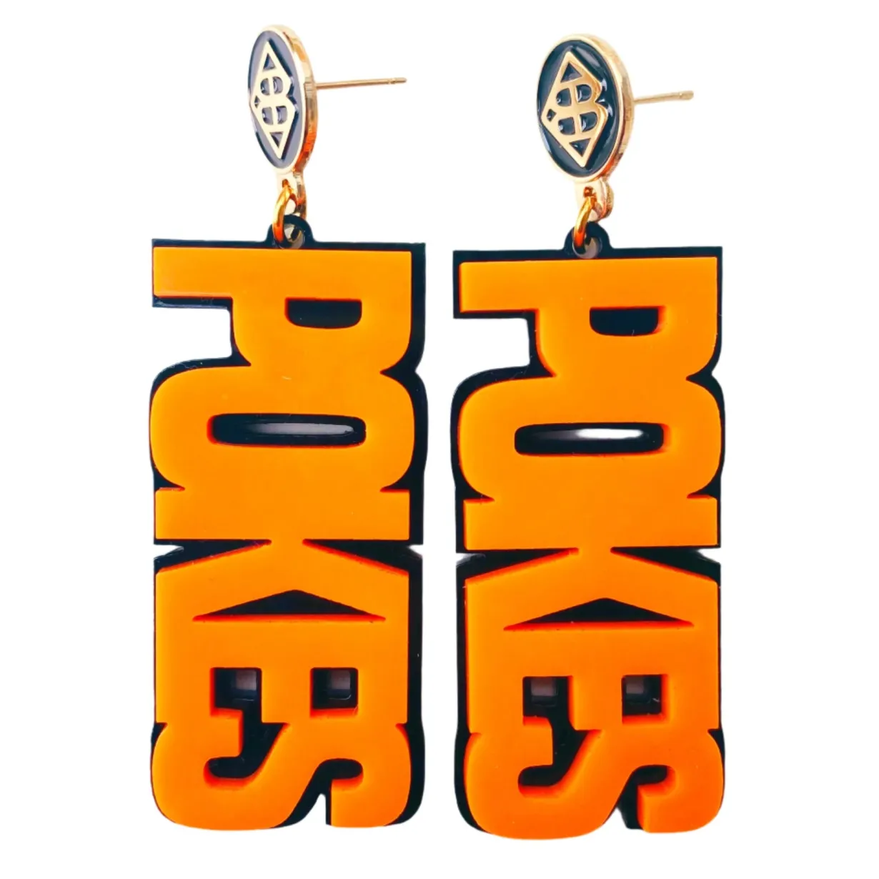 oklahoma_state_orange_pok_0.webp Oklahoma State Orange POKES Earrings over Black with Black Logo Top-Brianna Cannon Discount