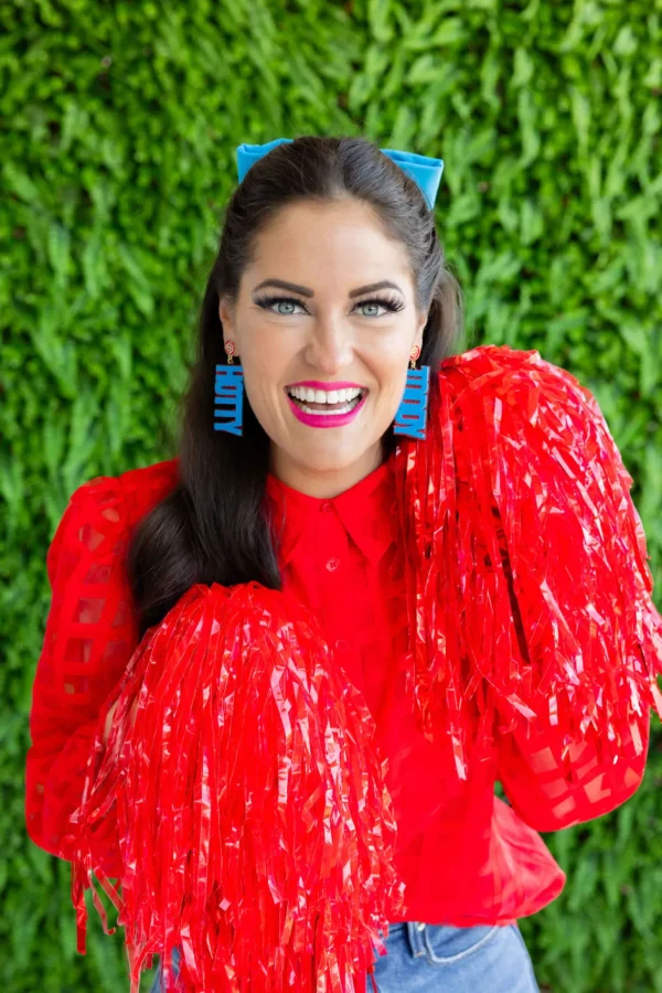 Ole Miss Powder Blue and Red Glitter HOTTY TODDY Earrings-Brianna Cannon Sale