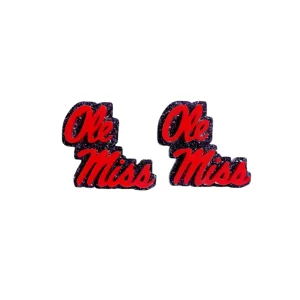 Ole Miss Red and Navy Glitter Logo Studs-Brianna Cannon Fashion