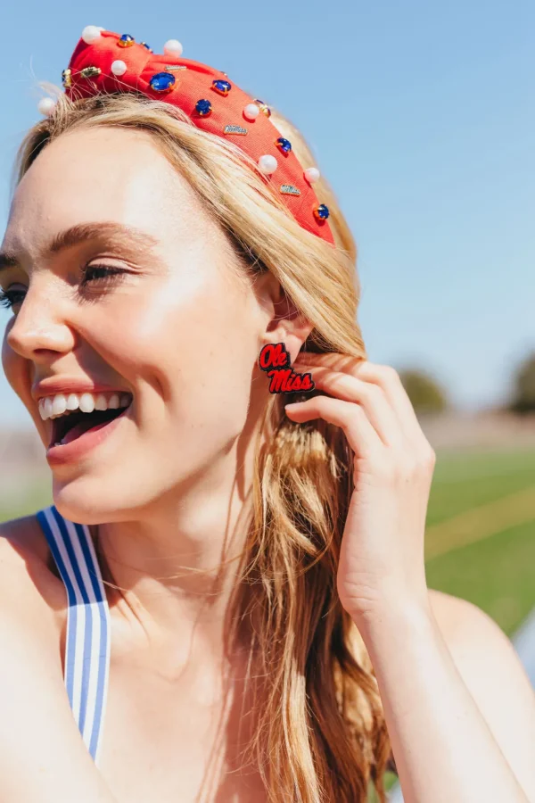 Ole Miss Red and Navy Glitter Logo Studs-Brianna Cannon Fashion