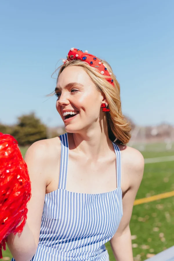 Ole Miss Red and Navy Glitter Logo Studs-Brianna Cannon Fashion