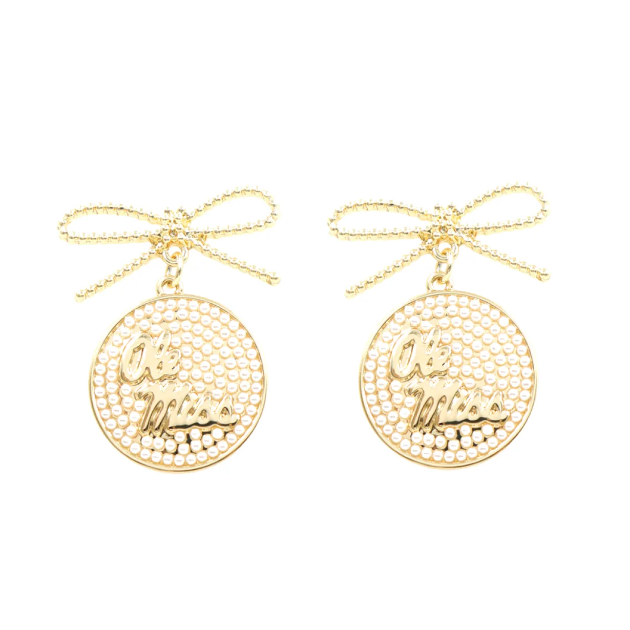 ole_miss_logo_pearl_medal_0.webp Ole Miss Logo Pearl Medallion Earrings-Brianna Cannon Fashion