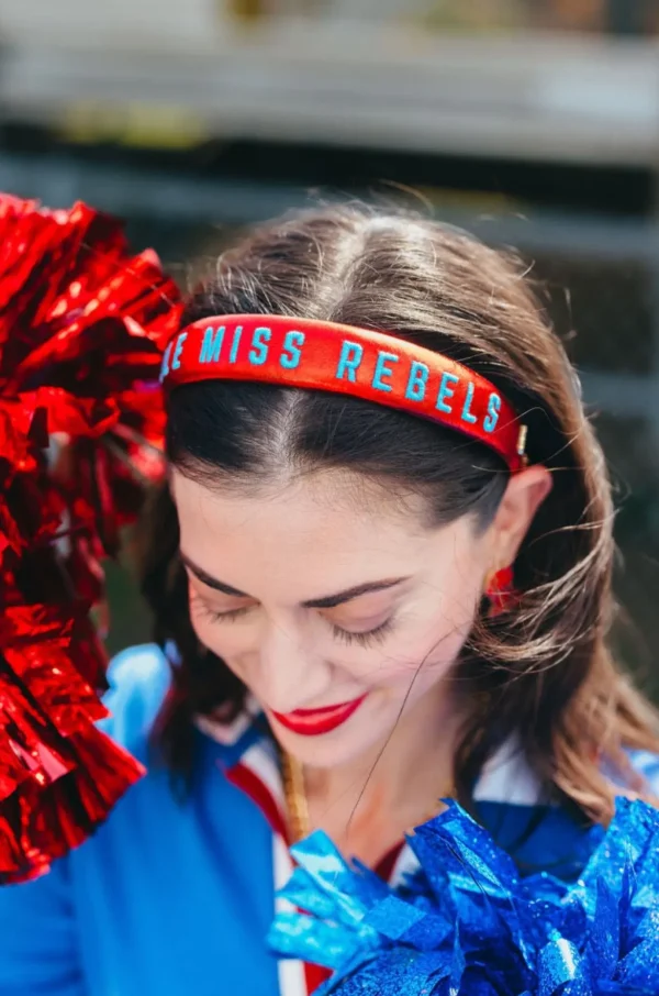 Ole Miss Red Thin Embroidered Headband-Brianna Cannon Clearance