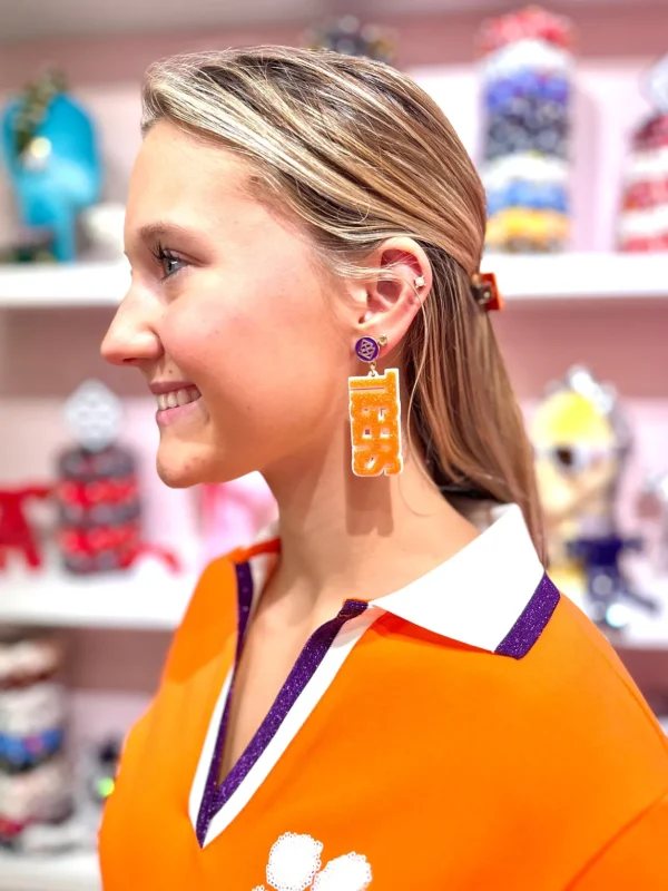Orange Glitter and White TIGERS Earrings-Brianna Cannon New