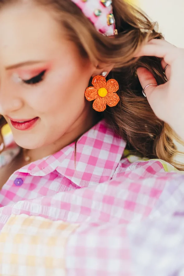 Orange Raffia Daisy Earrings-Brianna Cannon Online