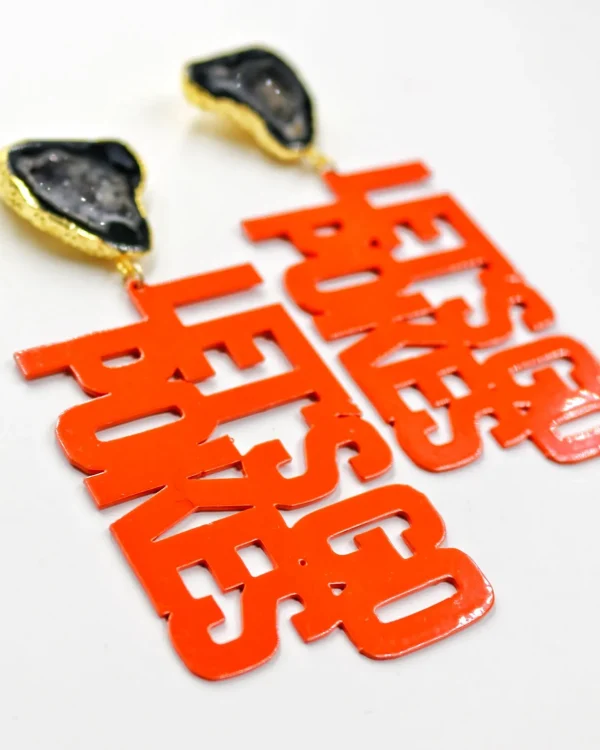 OSU Orange LET'S GO POKES Earrings with Black Geode-Brianna Cannon Clearance