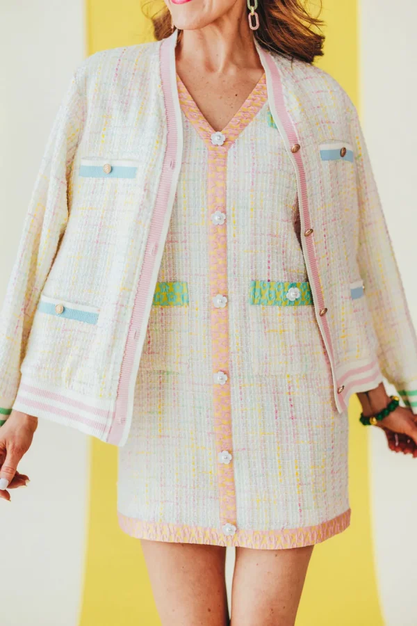 Pastel Tweed Dress with Floral Trim-Brianna Cannon Discount