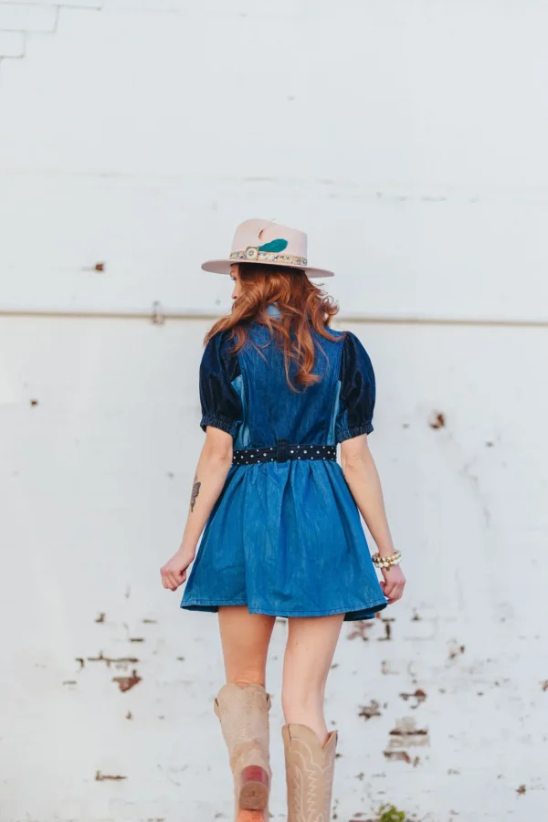 Patchwork Denim Dress with Belt-Brianna Cannon Online