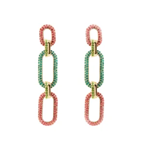 Pink & Green Crystal Link Drop Earrings-Brianna Cannon Sale