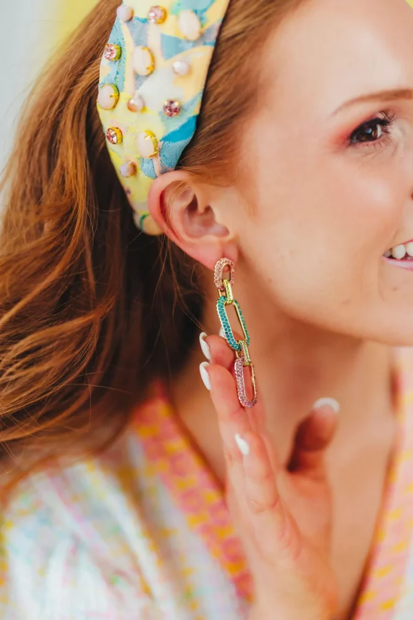 Pink & Green Crystal Link Drop Earrings-Brianna Cannon Sale
