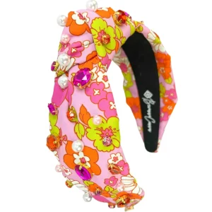Pink and Orange Retro Floral Headband with Crystals and Pearls-Brianna Cannon Online