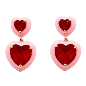 Pink and Red Crystal Double Drop Earring-Brianna Cannon Hot