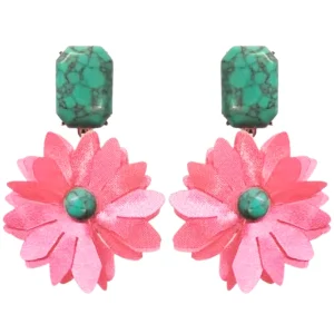 Pink and Turquoise Flower Earrings-Brianna Cannon Discount