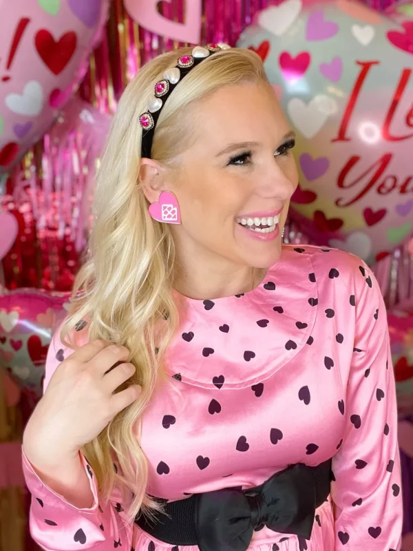 Pink and White Logo Heart Large Studs-Brianna Cannon Online
