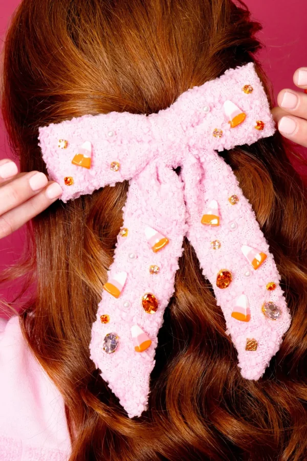 Pink Candy Corn Bow Barrette With Crystals-Brianna Cannon Sale