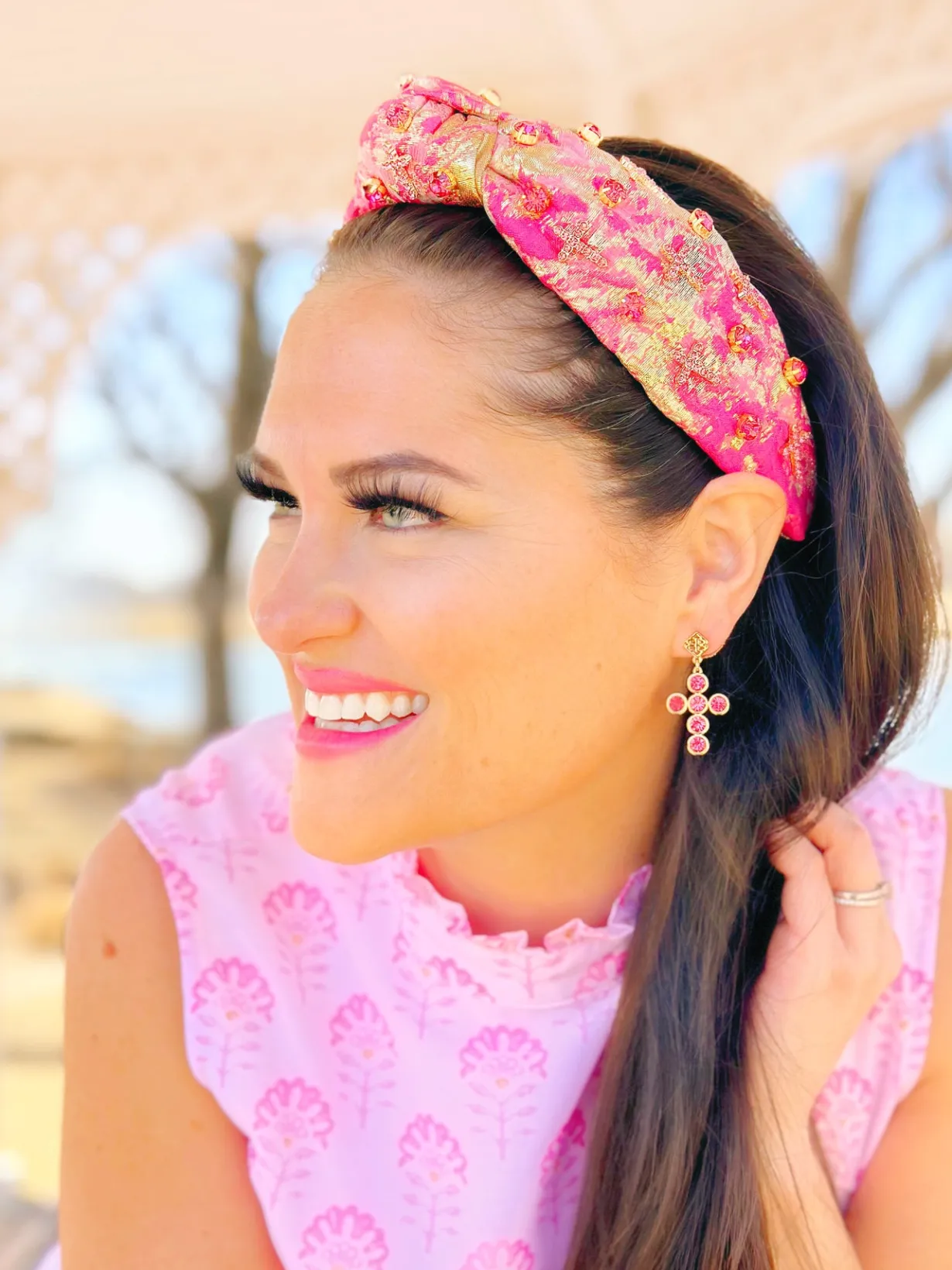 pink_crystal_cross_earrin_1.webp Pink Crystal Cross Earrings-Brianna Cannon Sale