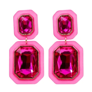 Pink Crystal Drop Earrings-Brianna Cannon Outlet