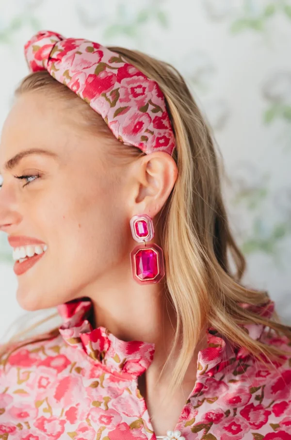 Pink Crystal Drop Earrings-Brianna Cannon Outlet