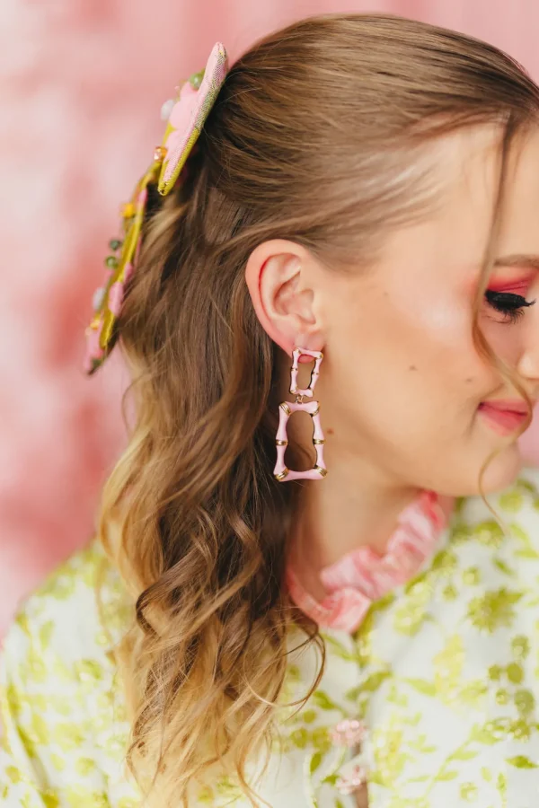 Pink Enamel Bamboo Earrings-Brianna Cannon Fashion