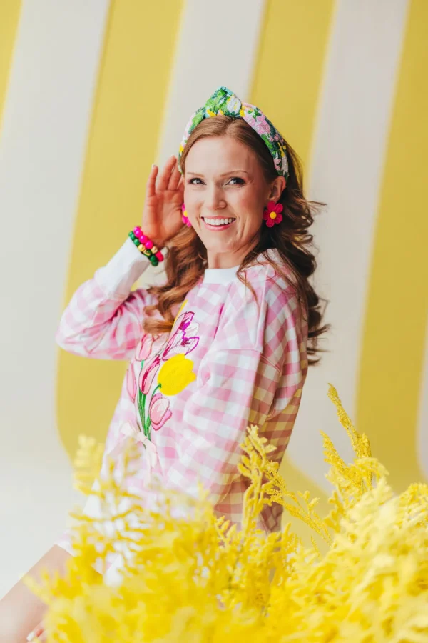 Pink Gingham Bouquet Sweatshirt PRE-ORDER (Est Ship 3/18)-Brianna Cannon New