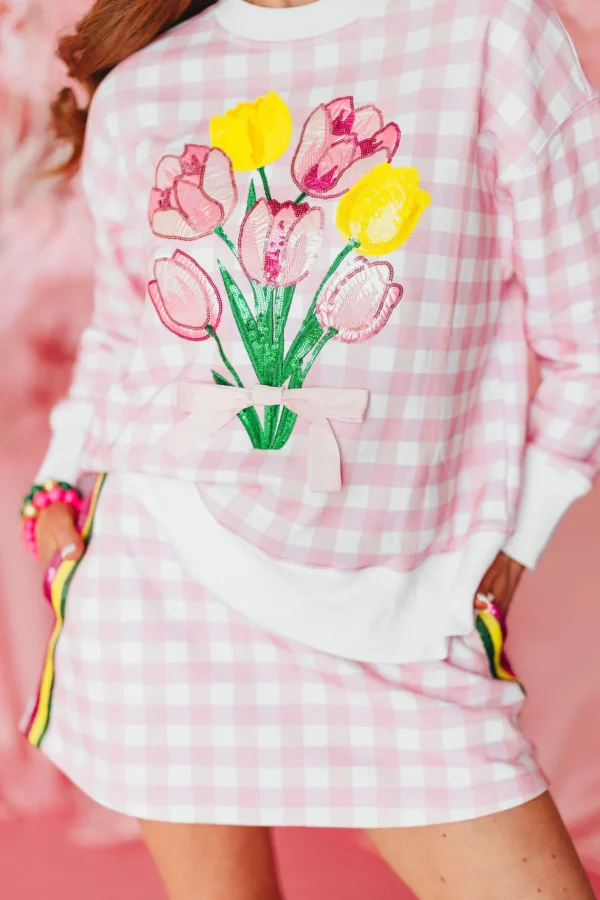 Pink Gingham Bouquet Sweatshirt PRE-ORDER (Est Ship 3/18)-Brianna Cannon New