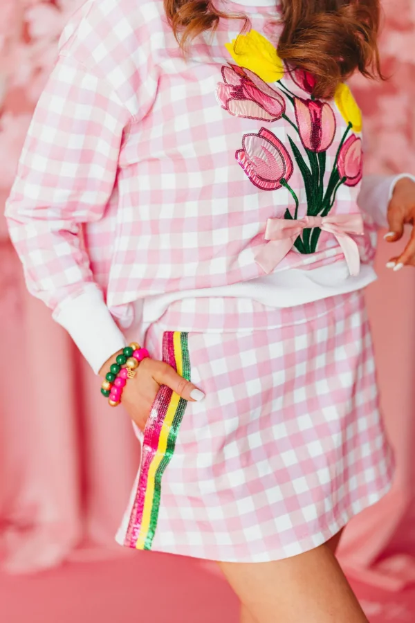 Pink Gingham Bouquet Sweatshirt PRE-ORDER (Est Ship 3/18)-Brianna Cannon New
