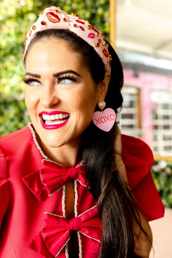 Pink Headband with Embroidered Lips and Crystals-Brianna Cannon Outlet