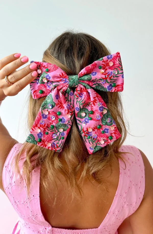 Pink Luau Bow Barrette With Crystals & Beads-Brianna Cannon Online