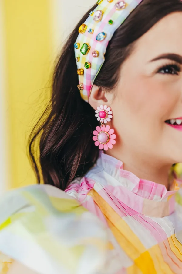 Pink May Flowers Double Drop Earrings-Brianna Cannon Clearance