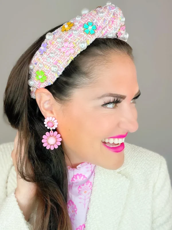 Pink May Flowers Double Drop Earrings-Brianna Cannon Clearance