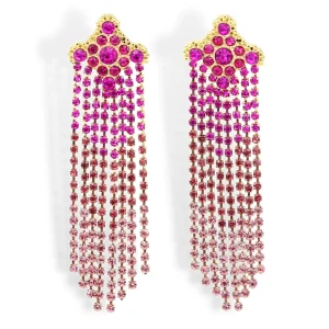 Pink Ombre Crystal Cascade Earrings-Brianna Cannon Hot