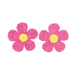 Pink Raffia Daisy Earrings-Brianna Cannon Online