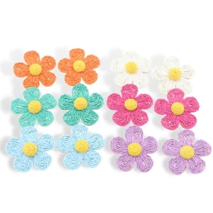Pink Raffia Daisy Earrings-Brianna Cannon Online
